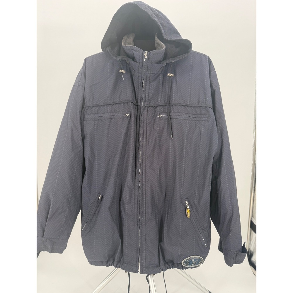 German Men's L Navy Blue Herringbone Hooded Jacket Outdoor Winter Warm‎ Coat L
